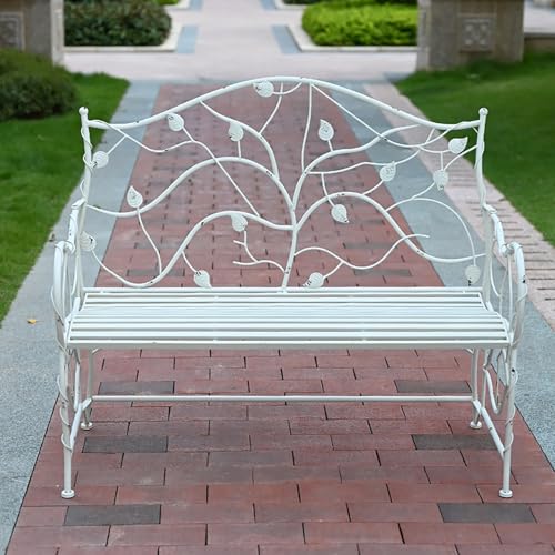 Gartenbank, Sitzgelegenheit für Den Garten, Metallbank mit Exquisiter, Weinrebeninspirierter Rückenlehne und Gemütlichen Armlehnen für Terrasse, Veranda und Rasen(White) von Vzhrvd