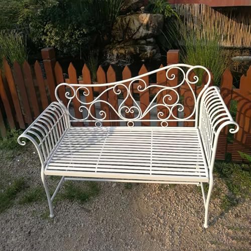 Metall-Parkbank, Gartenbank, Kleine Gartenbank mit Verzierter Rückenlehne und Bequemen Armlehnen – Ideal Als Dekoration Für Terrasse, Veranda und Rasen.(White) von Vzhrvd