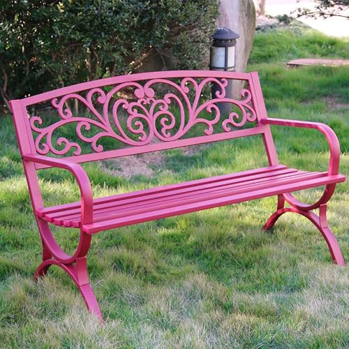 Vzhrvd Metall-Parkbank, Terrassenbank, Gartenbank mit Eleganter, Geschwungener Rückenlehne und Bequemen Armlehnen – Ideal für Garten und Veranda.(Pink) von Vzhrvd
