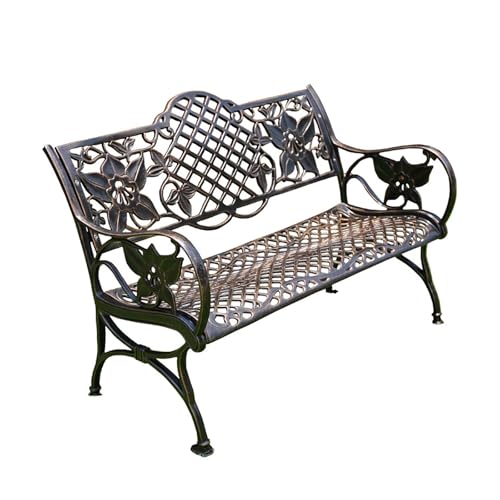 Vzhrvd Metallbank, Gartensitzbank, Verandabank, Hofbank mit Floral Verzierter Rückenlehne und Filigranen Armlehnen – Ideal für Die Garten- und Terrassendekoration(Brown) von Vzhrvd
