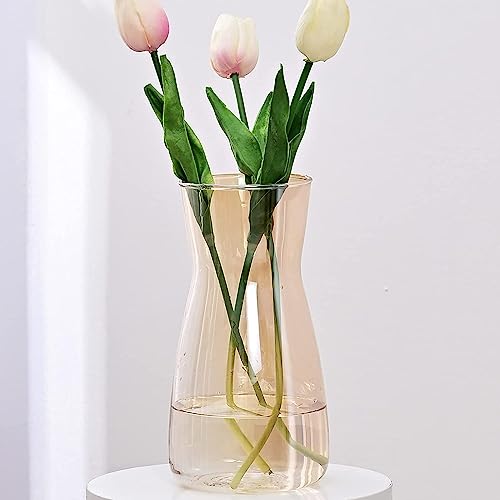 Vzmiza Bernstein Glas Vase Für Moderne Heimdekoration - Flower Vase Für Pampasgras - nordischer Boho-Stil vasen Glas für Hochzeit - Große Blumenvase für tulpen-Esstisch, Wohnen-BodenVase(Bernstein) von Vzmiza