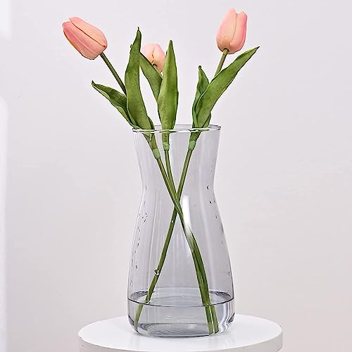 Vzmiza Grau Glas Vase Für Moderne Heimdekoration - Flower Vase Für Pampasgras - nordischer Boho-Stil vasen Glas für Hochzeit -Große Blumenvase für tulpen-Esstisch, Wohnen-BodenVase (Grau) von Vzmiza