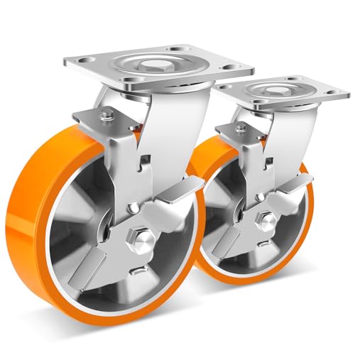 W B D WEIBIDA Schwerlastrollen 150mm mit Bremse, Dauerhaft Polyurethan Rollen Tragkraft 570KG pro Stück, 360° Drehbar Industrierollen Schwerlast für Instrumente, Werkbänke und Industrielle, 2er-Set von W B D WEIBIDA