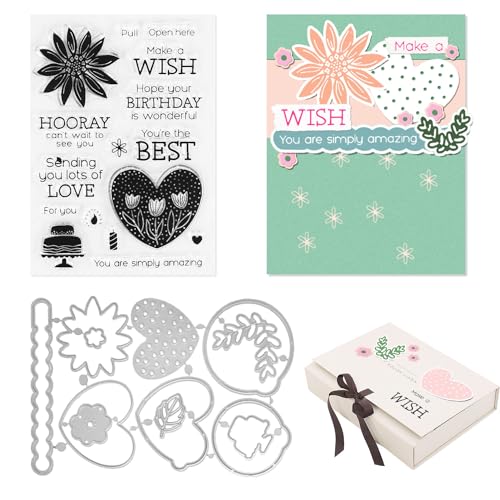 2 Stück Stanzschablonen Neuheiten 2025 Stanzschablonen Silikonstempel Prägeschablonen Stanzschablone Stanzformen Geburtstag Grüße Stempel Blumen für Kartenherstellung DIY Scrapbooking Bastelprägungen von W Rxkiocs
