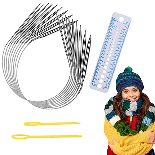 W Rxkiocs 9 PCS Rundstricknadeln Set Stricknadeln Rundstricknadel 80CM Rundnadel Durchmesser 2.5/3.5/4.5/5.5/6/7/8/9/10MM Mit Stricklehre Und 2 PCS Plastiknadeln Für Schals Decken Anfänger(Edelstahl) von W Rxkiocs