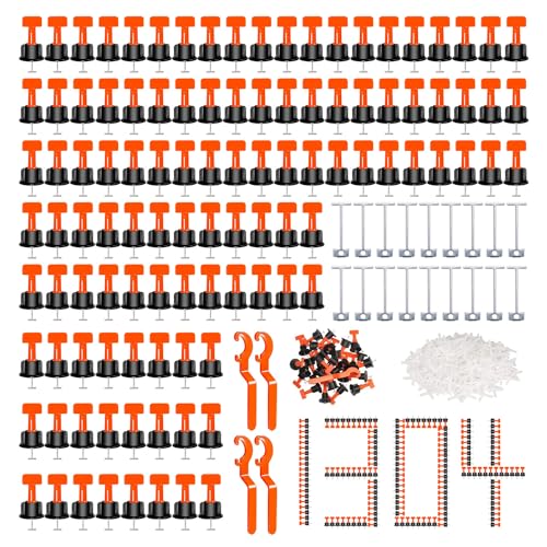 1304 Stück Fliesen Nivelliersystem Nivelierset Fliesen Nivelliersystem mit Fliesenkreuze 2mm Fliesenkreuze 3mm Fliesenschlüssel T-förmiger Stahlstift für Wand und Boden Fliesen Wiederverwendbar von W Rxkiocs