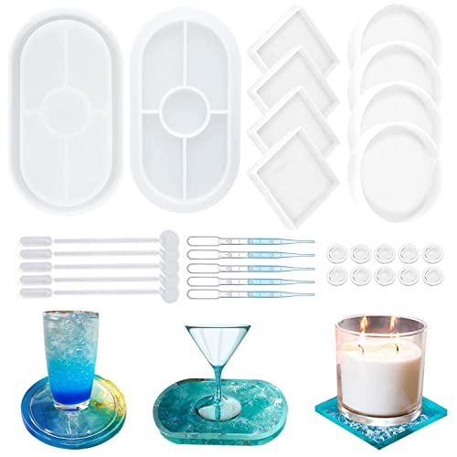 W Rxkiocs 10PCS Resin Silikonform Epoxidharz Formen Raysin Gießformen Silicone Mold Silikonformen Mit Dropper Und Rührstab Für DIY Obst Tabletts Untersetzer Kunsthandwerk (Runde + Quadrat + Oval) W Rxkiocs 10PCS Resin Silikonform Epoxidharz Formen Raysin Gießformen Silicone Mold Silikonformen Mit Dropper Und Rührstab Für DIY Obst Tabletts Untersetzer Kunsthandwerk (Runde + Quadrat + Oval) von W Rxkiocs