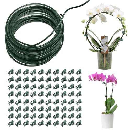 1 Stück DIY Pflanzenstütze Pflanzenstab Pflanzenstützen Tomaten Rankhilfe Staudenhalter 10m Pflanzenhalter Strauchstütze mit 80 Pflanzenclips für Tomaten Pfingstrosen Rosen Hortensien Zimmerpflanzen von W Rxkiocs