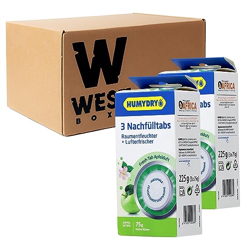 W West Boxx mit 2x Humydry Nachfülltabs, Apfel Tabs für Raumentfeuchter und Lufterfrischer, Fresh Tab mit Apfelduft, für kleine Räume von W West Boxx