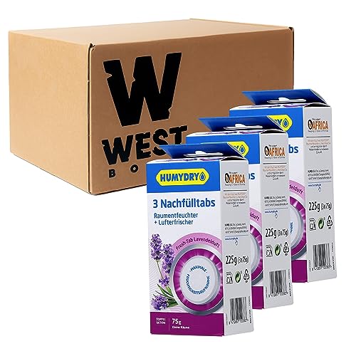W West Boxx mit 3x Humydry Nachfülltabs, Lavendel Tabs für Raumentfeuchter und Lufterfrischer, Fresh Tab mit Lavendelduft, für kleine Räume von W West Boxx