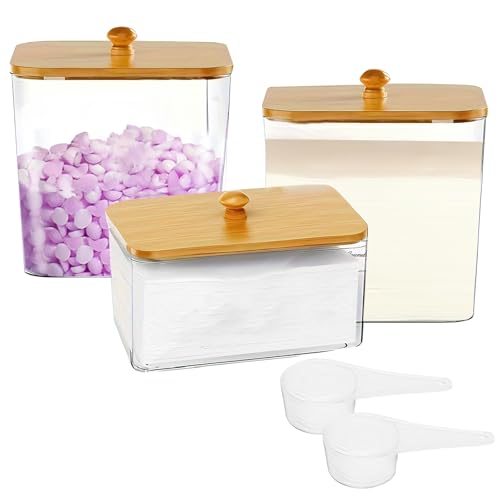 W&H 3 Stück Waschmittel Aufbewahrung, Waschpulver Aufbewahrungsbox mit Deckel, Transparent Waschmittelbox für Waschpads, Badebomben, Geruchsverstärkung, Trockner Blatt von W&H