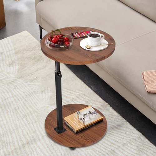 W&H Beistelltisch Holz mit Rollen,Beistelltisch Höhenverstellbar (45-80cm),360° Rotierbarer Sofatisch für Wohnzimmer und Schlafzimmer, Snacktisch von W&H