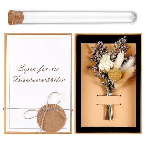W&H Hochzeit Geldgeschenk Set,Hochzeitsgeschenke für Brautpaar, Hochzeitsgeschenk Inklusive Trockenblumen, Reagenzgläser Glas, Grußkarte, Geschenkbox von W&H
