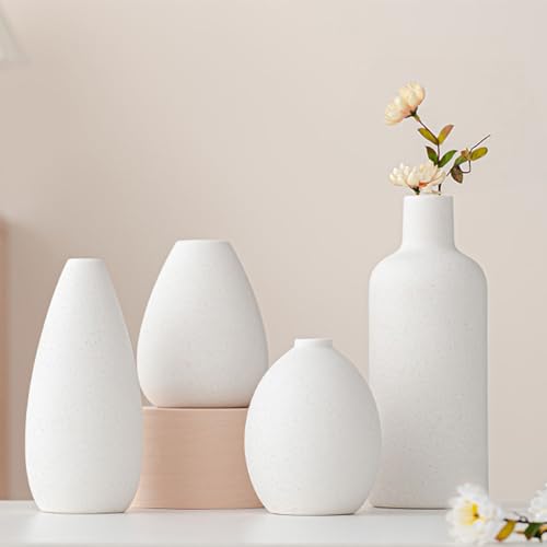 W&H Keramik Vase Set,4 Weiß Dekorative Blumenvase,Modern Vasen Deko für Home Decor,Tisch,Eingang W&H Keramik Vase Set,4 Weiß Dekorative Blumenvase,Modern Vasen Deko für Home Decor,Tisch,Eingang von W&H