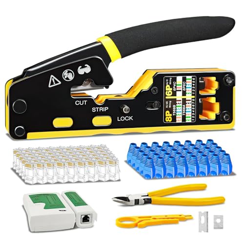 W&H RJ11 RJ12 RJ45 Crimpzange Set, 106 PCS Netzwerk Werkzeug Set Mit RJ45 Crimpwerkzeug, Stecker, Netzwerk-Inspektionswerkzeug, Professionel Durchgang Crimpwerkzeug - CAT5/CAT5e/CAT6 von W&H