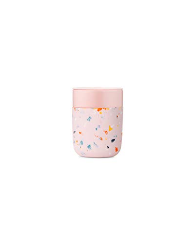 W&P Porter Keramiktasse mit schützender Silikonhülle, Terrazzo Blush, 340 ml, wiederverwendbar, für Kaffee oder Tee, tragbar, spülmaschinenfest von W&P