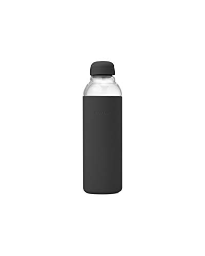 W&P WP-PWBG-CH Porter Glas-Wasserflasche mit schützender Silikonhülle, Anthrazit, 590 ml, für unterwegs, Wiederverwendbare Flasche für Kaffee, Tee und Wasser, tragbar, nur Handwäsche, Dunkelgrau von W&P