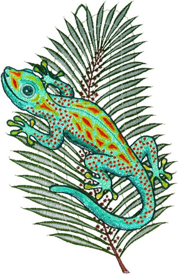 W. Reuter & Sohn - Plauener Spitze® Fensterbild Fensterbild "Gecko" farbig von W. Reuter & Sohn - Plauener Spitze®