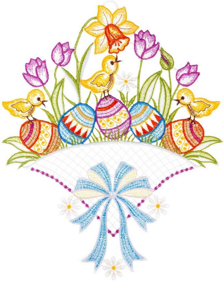 W. Reuter & Sohn - Plauener Spitze® Fensterbild Fensterbild "Osterwiese" farbig von W. Reuter & Sohn - Plauener Spitze®