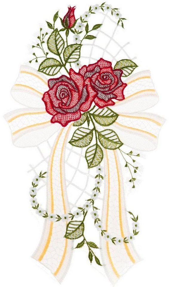 W. Reuter & Sohn - Plauener Spitze® Fensterbild Fensterbild "Rose" farbig von W. Reuter & Sohn - Plauener Spitze®