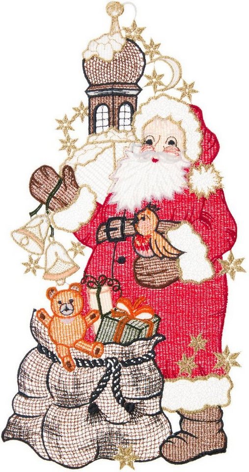 W. Reuter & Sohn - Plauener Spitze® Fensterbild Fensterbild Santa Claus"(langer Mantel) farbig" von W. Reuter & Sohn - Plauener Spitze®
