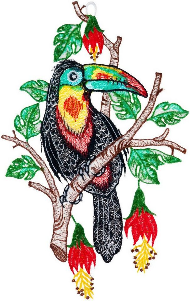 W. Reuter & Sohn - Plauener Spitze® Fensterbild Fensterbild "Tukan" farbig von W. Reuter & Sohn - Plauener Spitze®