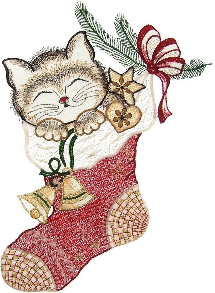 W. Reuter & Sohn - Plauener Spitze® Fensterbild Katze im Strumpf, Made in Germany von W. Reuter & Sohn - Plauener Spitze®