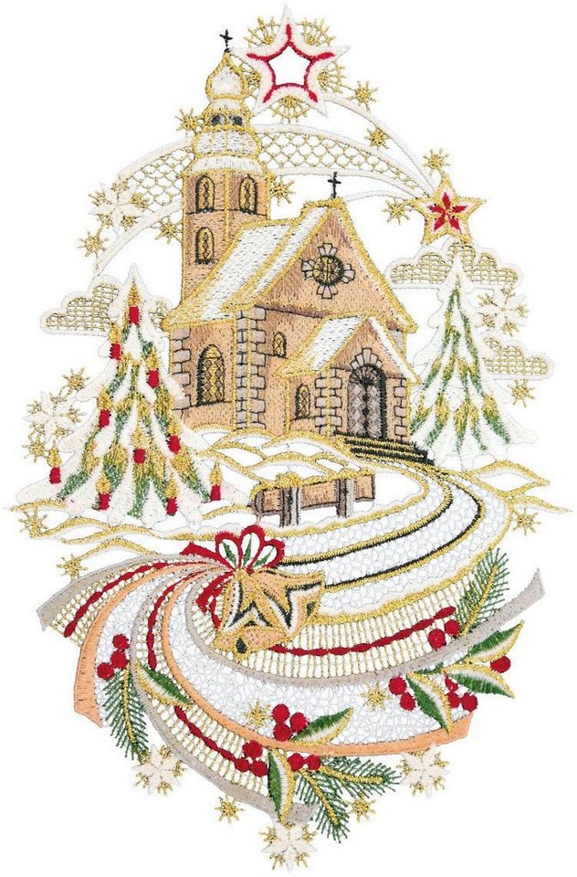 W. Reuter & Sohn - Plauener Spitze® Fensterbild Weihnachtskirche, Made in Germany von W. Reuter & Sohn - Plauener Spitze®