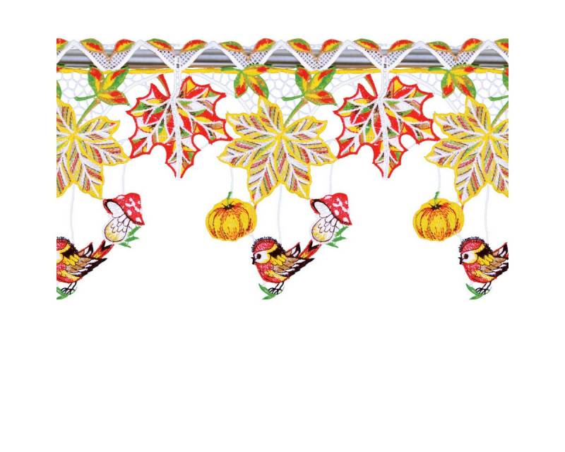 W. Reuter & Sohn - Plauener Spitze® Gardine Stangendeko "Herbstblätter", Plauener Spitze, 64 cm / 4 Rapport, (4 St) von W. Reuter & Sohn - Plauener Spitze®