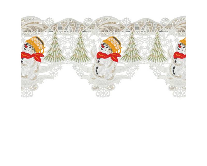 W. Reuter & Sohn - Plauener Spitze® Gardine Stangendeko "Schneemann", Original Plauener Spitze, 96 cm / 6 Rapport, (6 St) von W. Reuter & Sohn - Plauener Spitze®