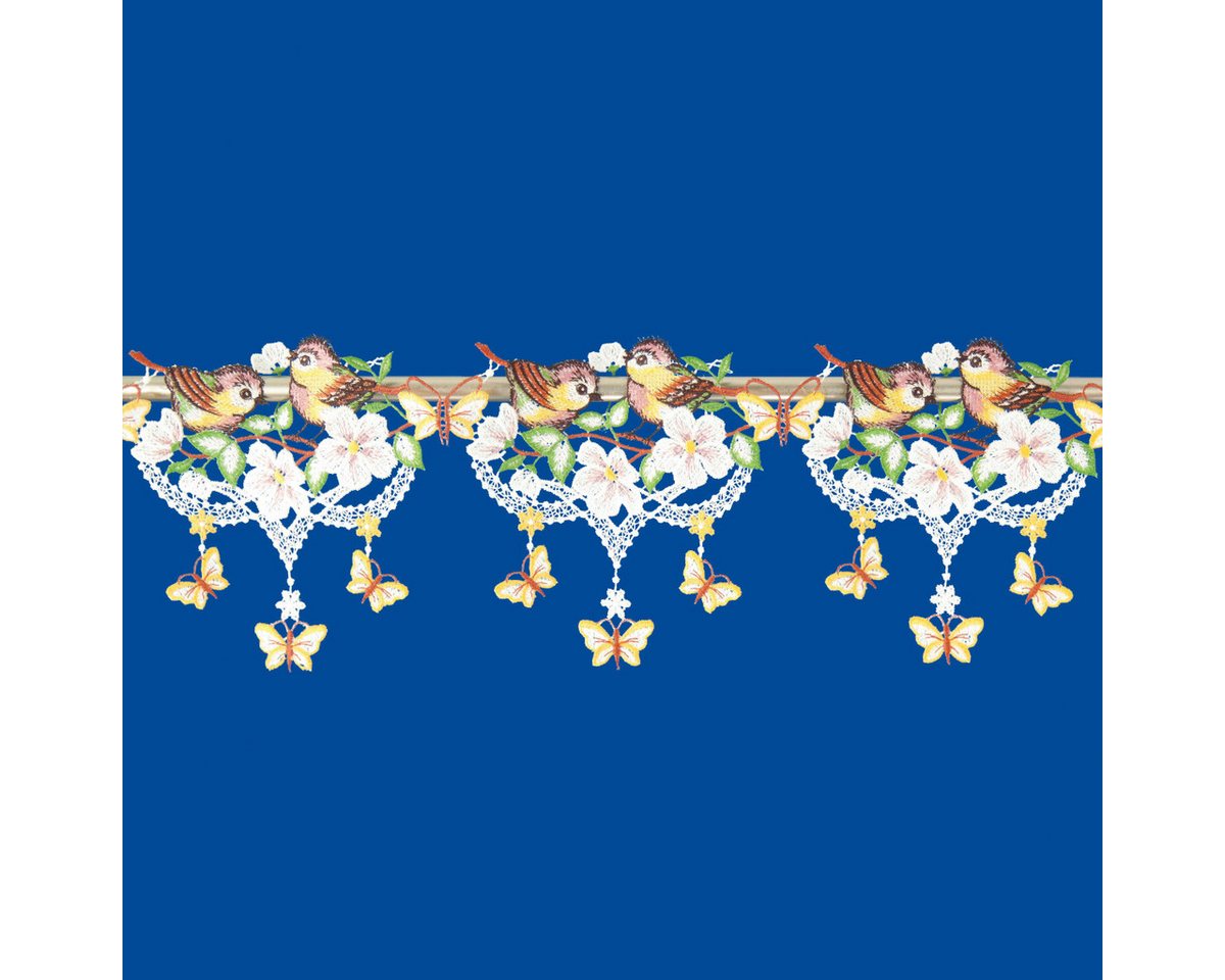 W. Reuter & Sohn - Plauener Spitze® Scheibengardine Stangendeko "Vögel und Schmetterlinge", Original Plauener Spitze, (1 St) von W. Reuter & Sohn - Plauener Spitze®