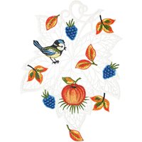 W. Reuter & Sohn - Plauener Spitze Fensterbild "Fensterbild "Herbstblatt mit Vogel" farbig" von W. Reuter & Sohn - Plauener Spitze