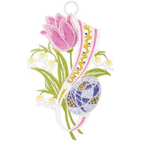 W. Reuter & Sohn - Plauener Spitze Fensterbild "Fensterbild "Tulpe und Ei" farbig" von W. Reuter & Sohn - Plauener Spitze