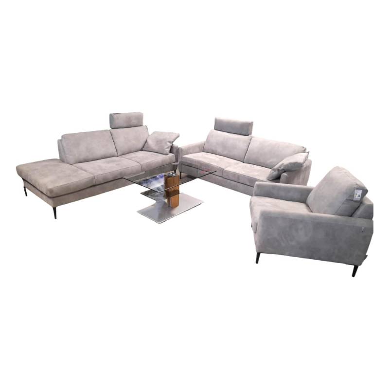 Garnitur 34102 Stoff V 5221 Light Grey Grau Fuß FS 1 Schwarz mit Sessel von W. Schillig