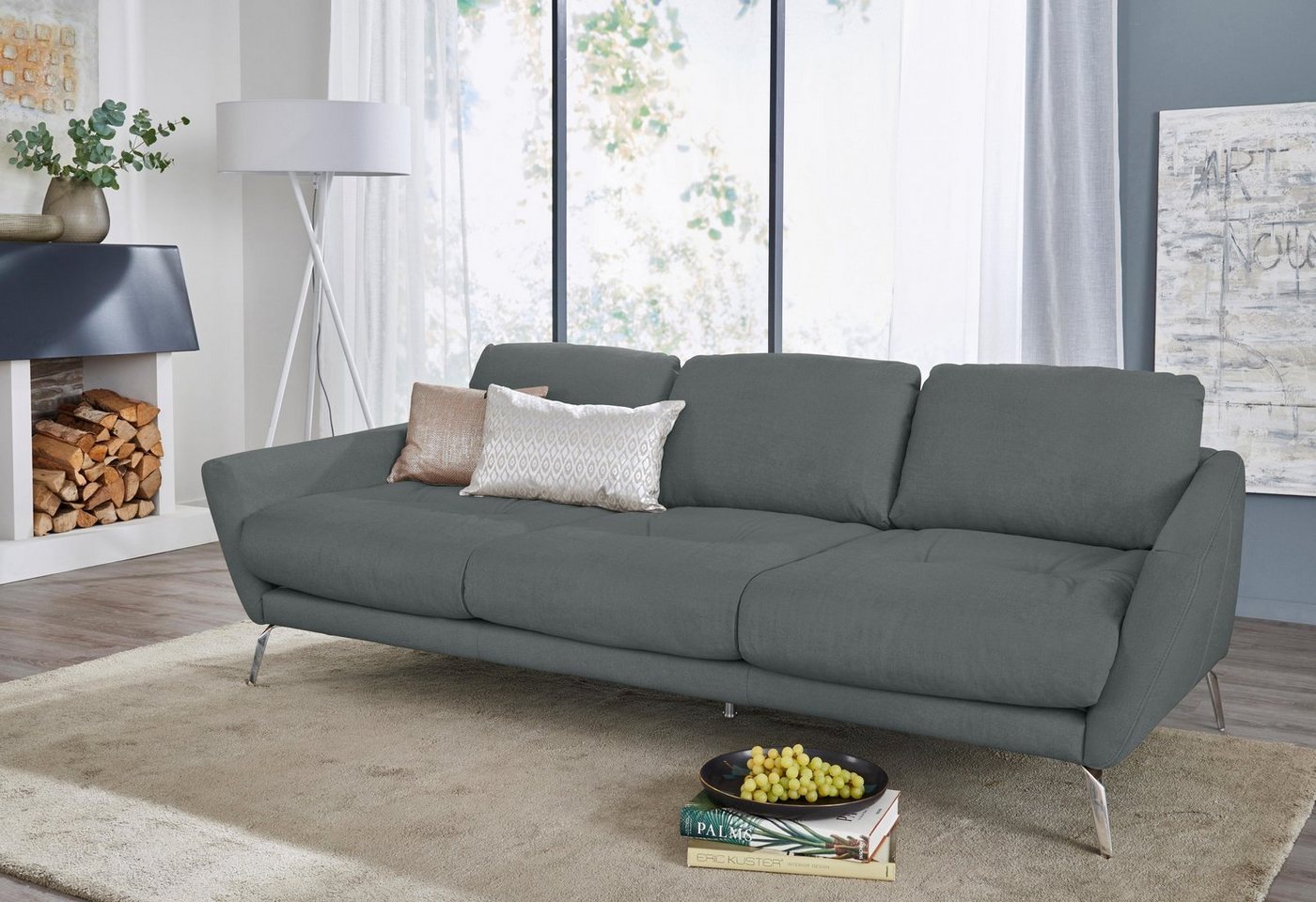 W.SCHILLIG Big-Sofa softy, mit dekorativer Heftung im Sitz, Füße Chrom glänzend von W.SCHILLIG