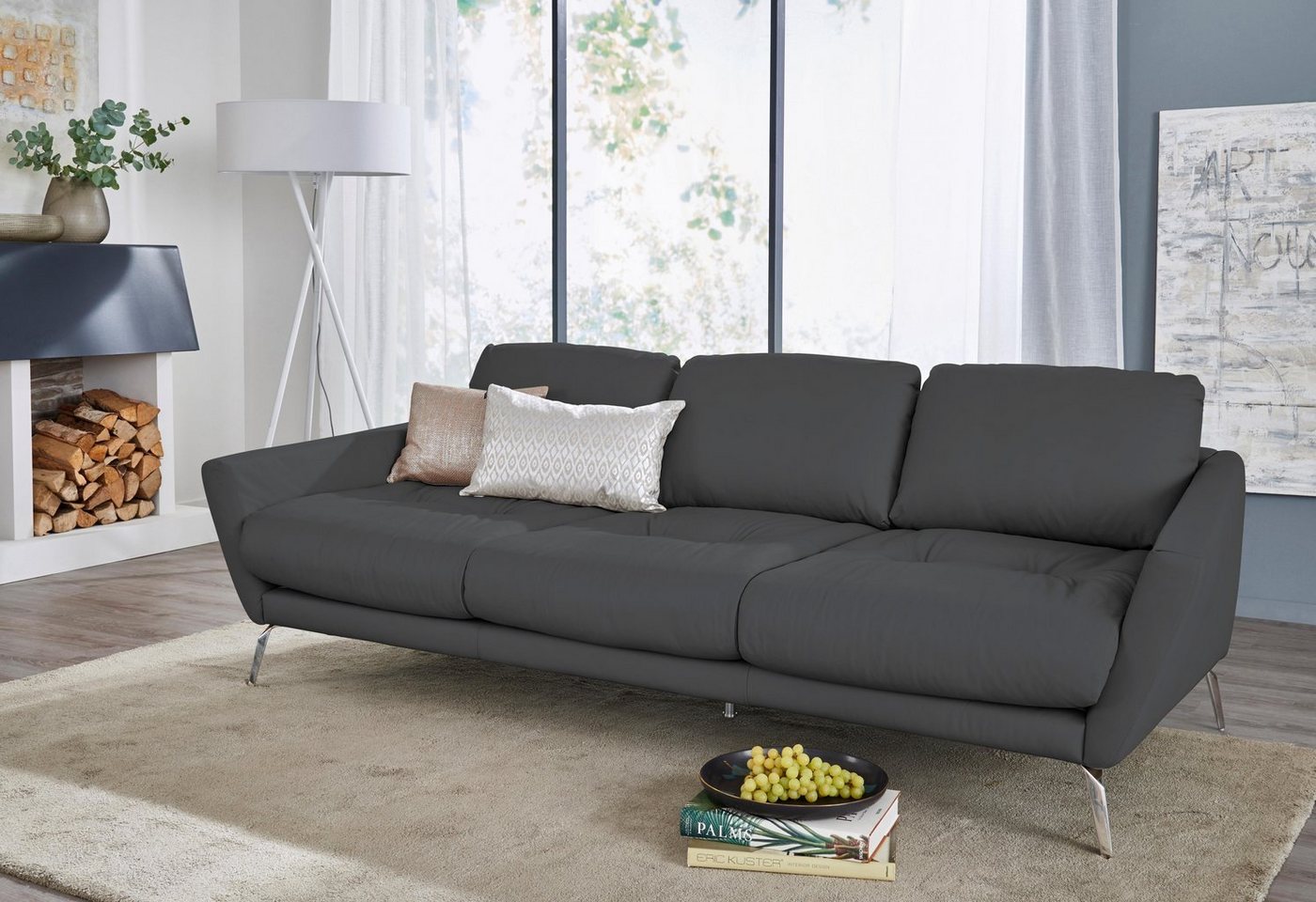 W.SCHILLIG Big-Sofa softy, mit dekorativer Heftung im Sitz, Füße Chrom glänzend von W.SCHILLIG