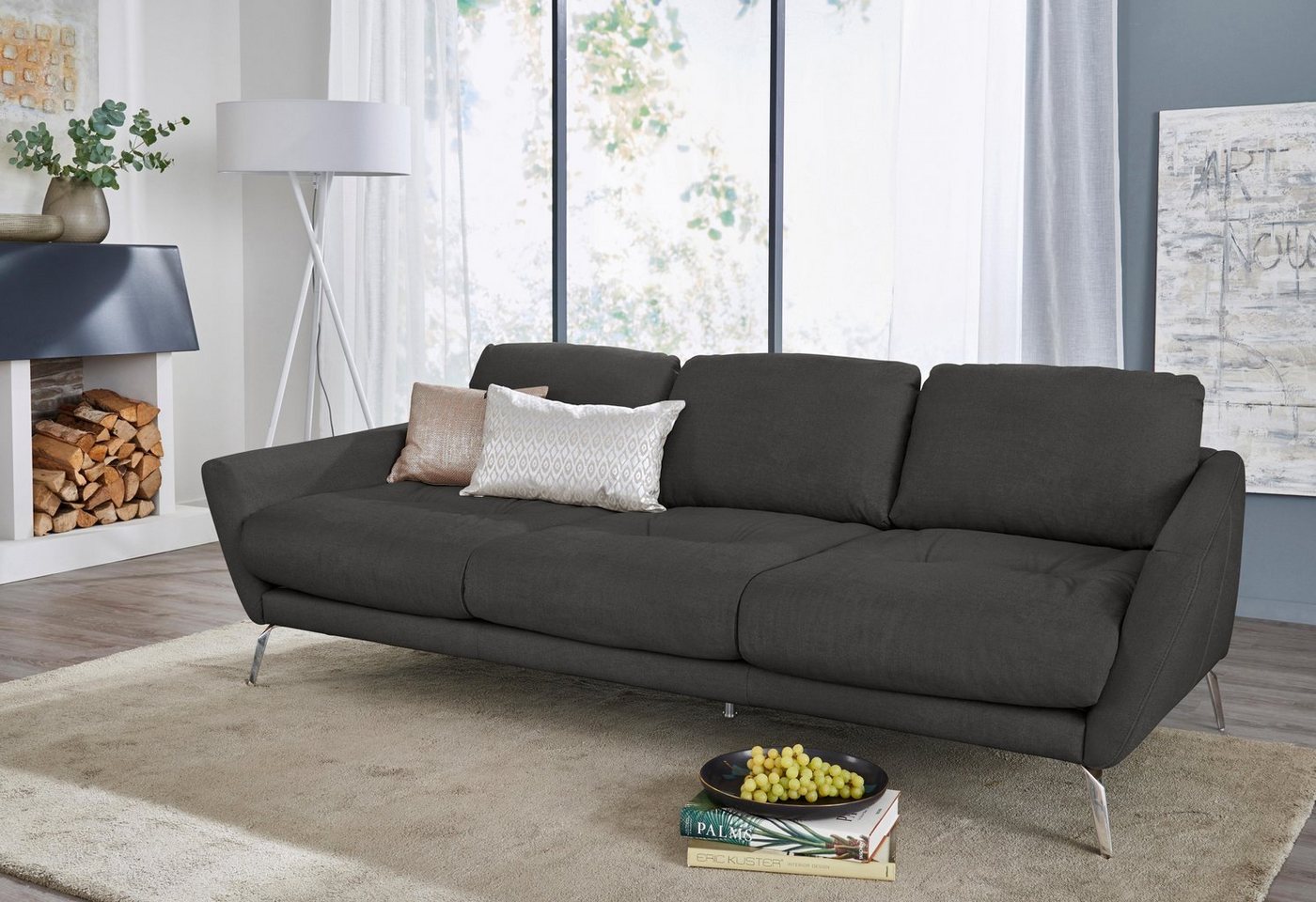 W.SCHILLIG Big-Sofa softy, mit dekorativer Heftung im Sitz, Füße Chrom glänzend von W.SCHILLIG