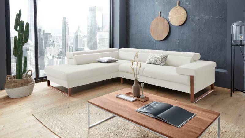 W.SCHILLIG Ecksofa finn, Designsofa mit tollem Sitzkomfort, bequem, L-Form, German Design Award 2016, Fußgestell Nussbaum natur, Breite 281 cm von W.SCHILLIG