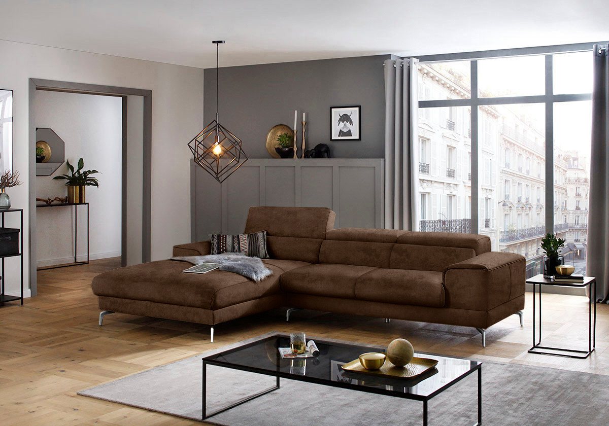 W.SCHILLIG Ecksofa piedroo, Designsofa mit tollem Sitzkomfort, bequem und elegant, L-Form, Kopfteilverstellung, wahlweise mit Sitztiefenverstellung, Breite 303cm von W.SCHILLIG