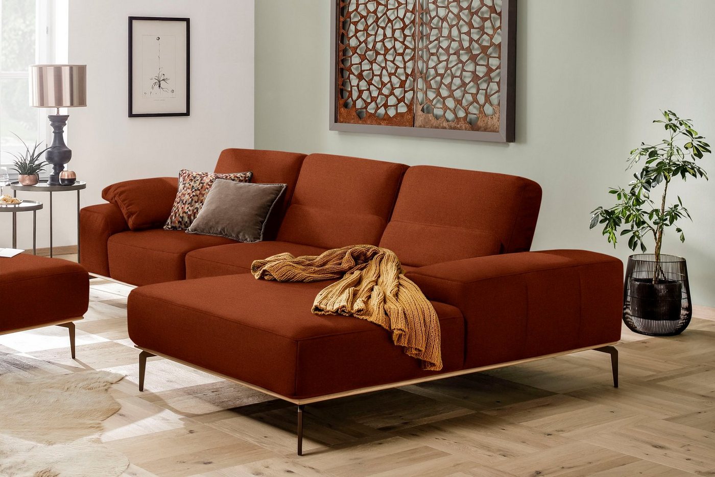 W.SCHILLIG Ecksofa run, mit Holzsockel, Füße in Bronze pulverbeschichtet, Breite 299 cm von W.SCHILLIG