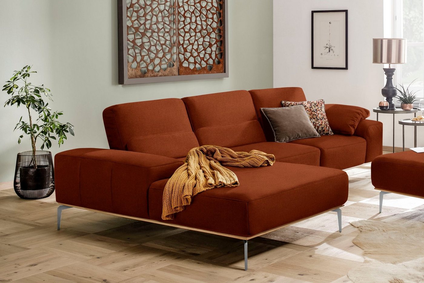 W.SCHILLIG Ecksofa run, mit elegantem Holzsockel, Füße in Chrom glänzend, Breite 319 cm von W.SCHILLIG