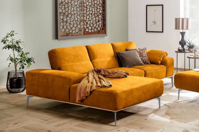W.SCHILLIG Ecksofa run, Designsofa mit tollem Sitzkomfort, bequem, L-Form, mit elegantem Holzsockel, Füße in Silber matt, Breite 279 cm von W.SCHILLIG