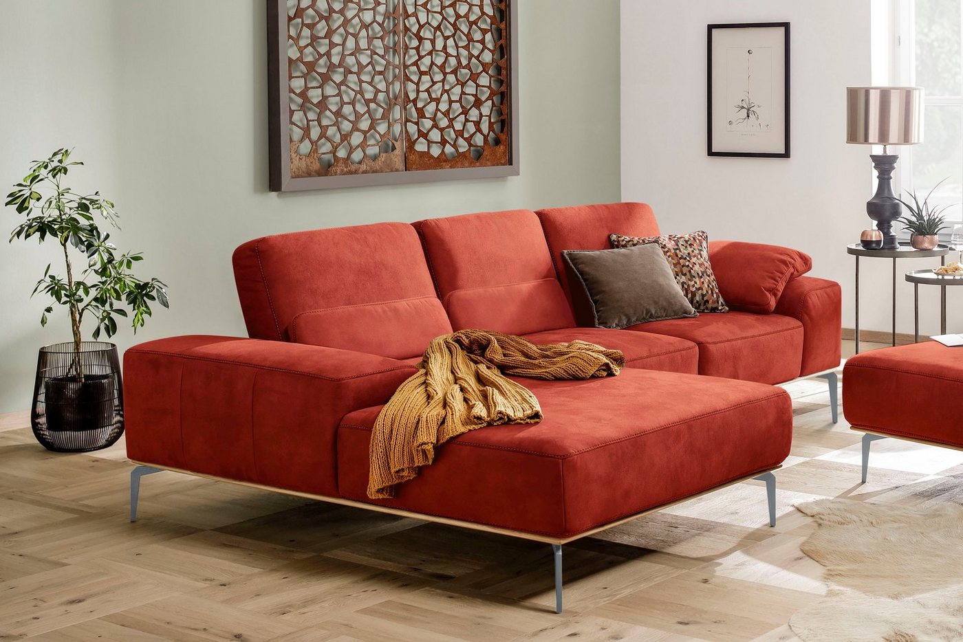 W.SCHILLIG Ecksofa run, mit elegantem Holzsockel, Füße in Silber matt, Breite 279 cm von W.SCHILLIG