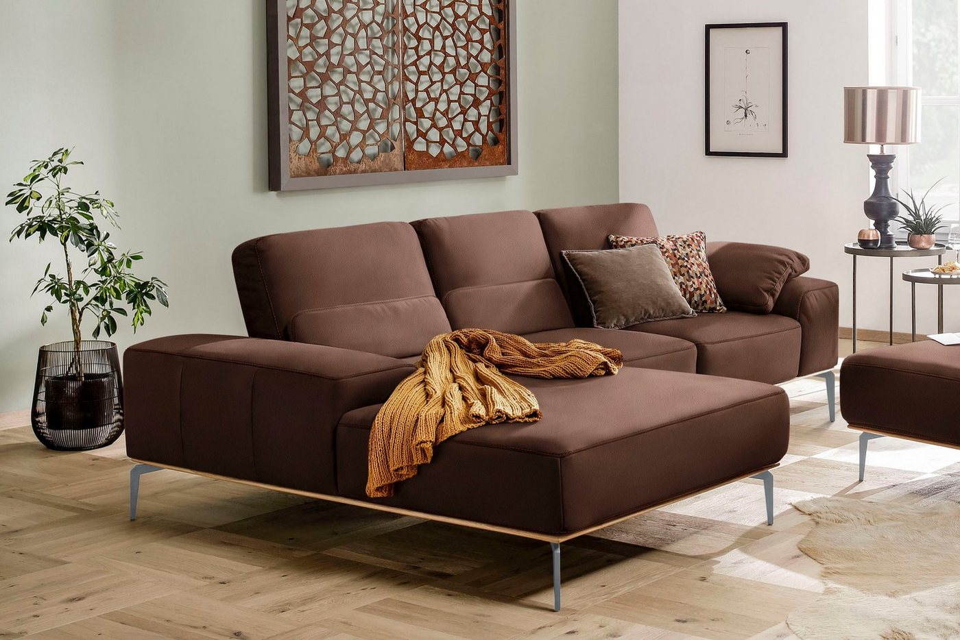 W.SCHILLIG Ecksofa run, mit elegantem Holzsockel, Füße in Silber matt, Breite 279 cm von W.SCHILLIG