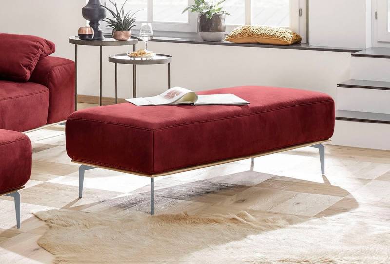 W.SCHILLIG Polsterhocker run, mit elegantem Holzsockel, Füße in Silber matt, Breite 150 cm von W.SCHILLIG