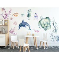 Ozean 2 Wandtattoo, Aquarell Aufkleber, Kinderzimmer, Schälen Und Aufkleben, Kinderzimmer-Wandaufkleber von W0nderw4llsBoutique