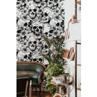 Totenkopf Und Kirschblüten | Wandbehang Tapete Abziehen Aufkleben Abnehmbare Wanddekoration Wohnkultur Druckbare Kunst von W0nderw4llsBoutique