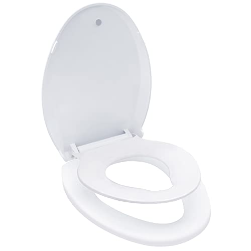 Langer Toilettensitz mit Kleinkindsitz eingebauter Absenkautomatik, langsam schließender Familien-Toilettensitz mit Töpfchentrainingssitz, Weiß von WAAYAA