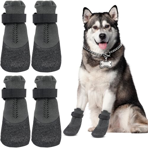 WAAZI Hundestiefel Hundeschuhe Pfotenschutz wasserdichte rutschfeste Hundesocken 4 Stück Hunde Schuhe Outdoor mit verstellbarem Riemen von WAAZI