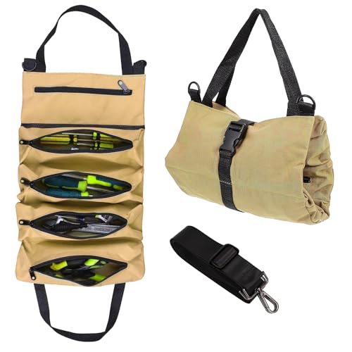 Werkzeug-Rolltasche Werkzeugrolle Schraubenschlüssel Werkzeugtasche Mehrzweck Werkzeug Rolltasche mit 5 Reißverschlusstaschen Roll Organizer für Klempner Handwerker und Elektriker (Gelb) von WAAZI